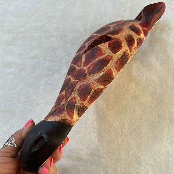 Giraffe Themed Decorative Mask Wall Art Solid Wood - Picture 6 of 9